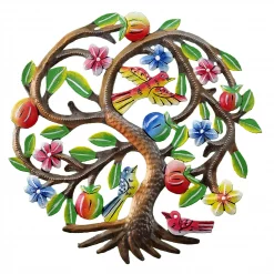Painted Fruit Tree w/ 3 Birds