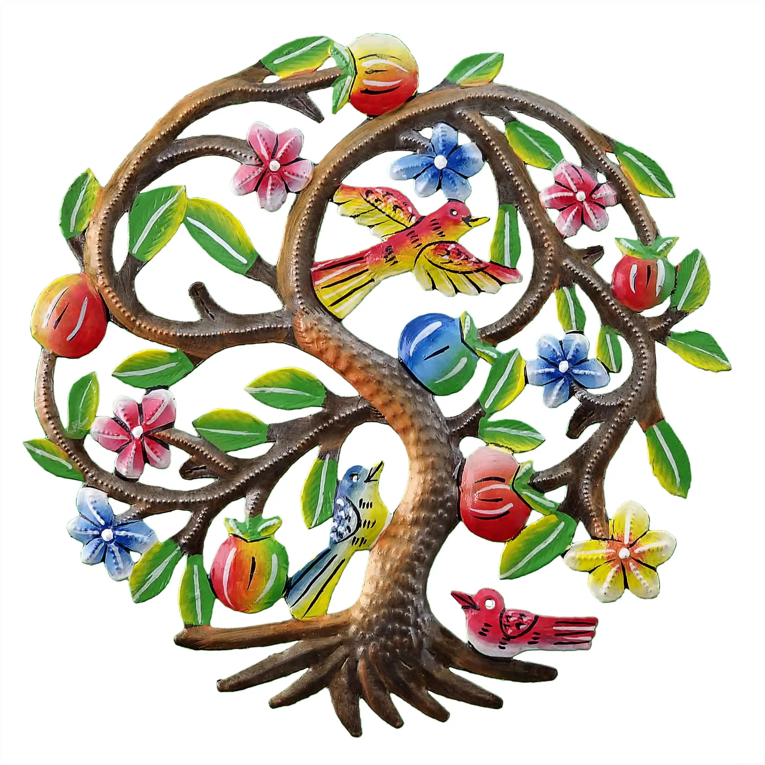Painted Fruit Tree w/ 3 Birds