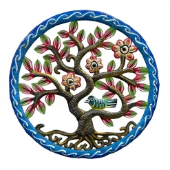 Painted Three Red Flowers in Tree with Bird