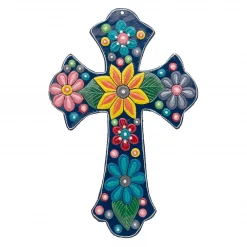 Painted Blue Floral Cross