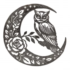 Owl in Floral Crescent Moon