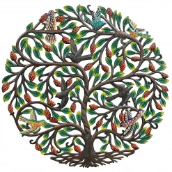 Painted Fruit Tree with Foraging Birds